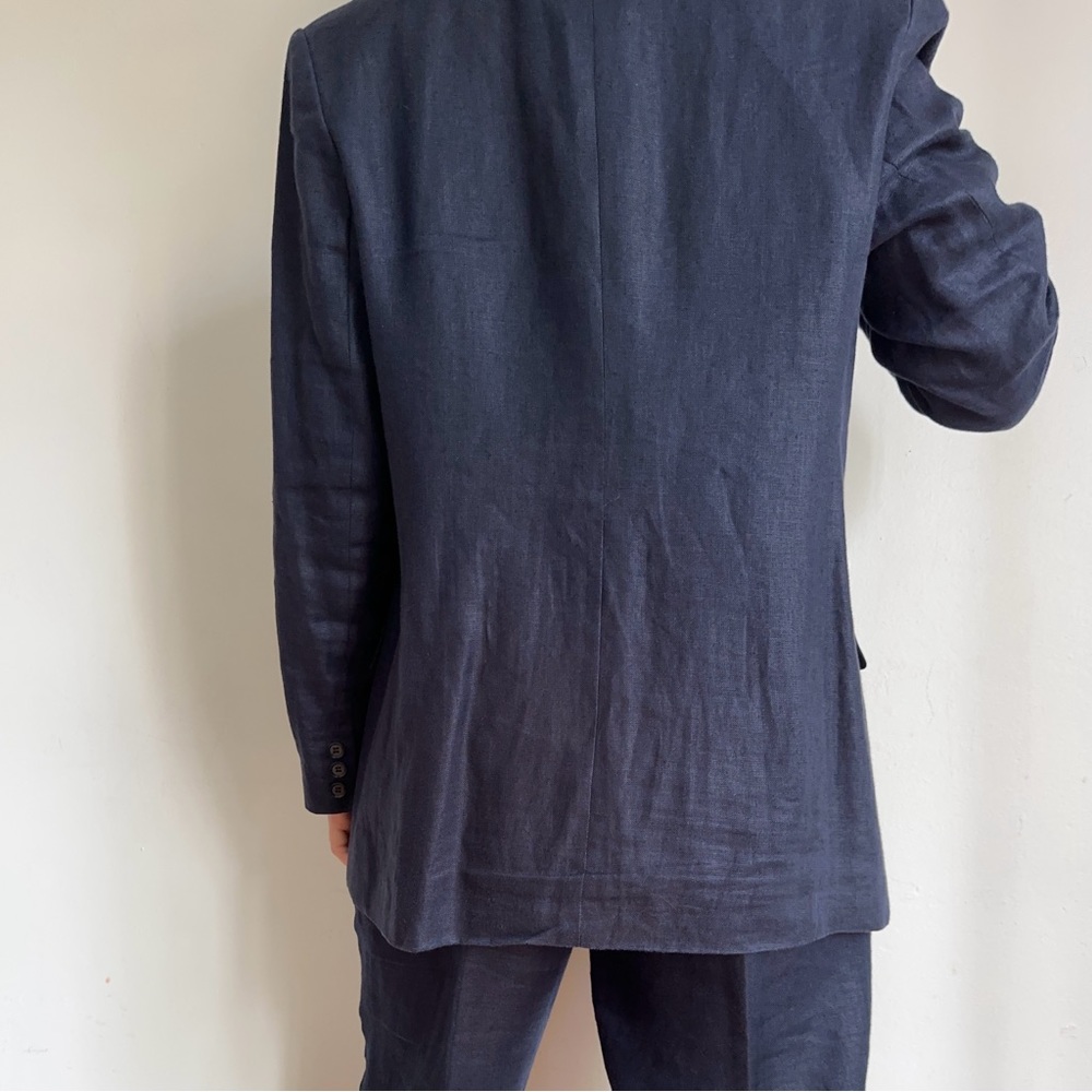 VINTAGE NAVY LINEN BLAZER PANTSUIT TALBOTS ONE BUTTON HIGH RISE DRESS PANTS S-M - Picture 12 of 12